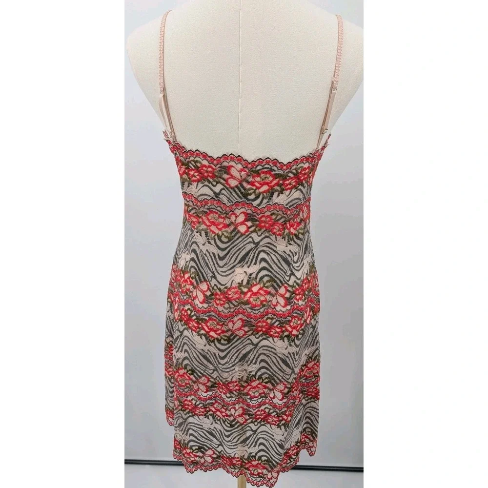Josie Natori Floral Zebra Sheer Slip Dress Mini Stretch Size‎ S Festival Party